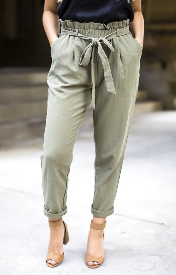 Olive Tie Waist Pants