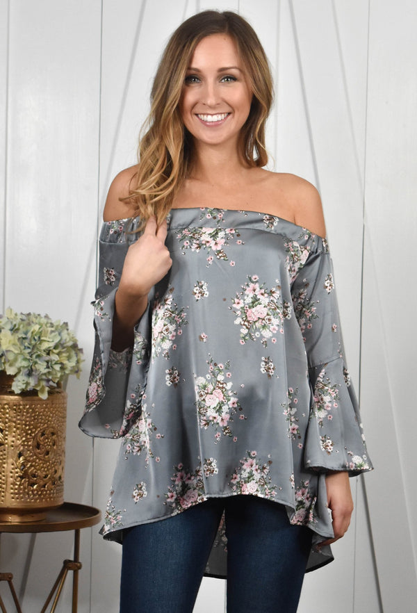 Floral Bell Sleeve Off The Shoulder Top