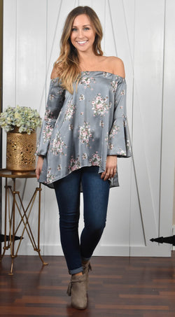 Floral Bell Sleeve Off The Shoulder Top