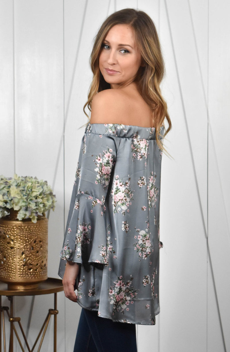 Floral Bell Sleeve Off The Shoulder Top